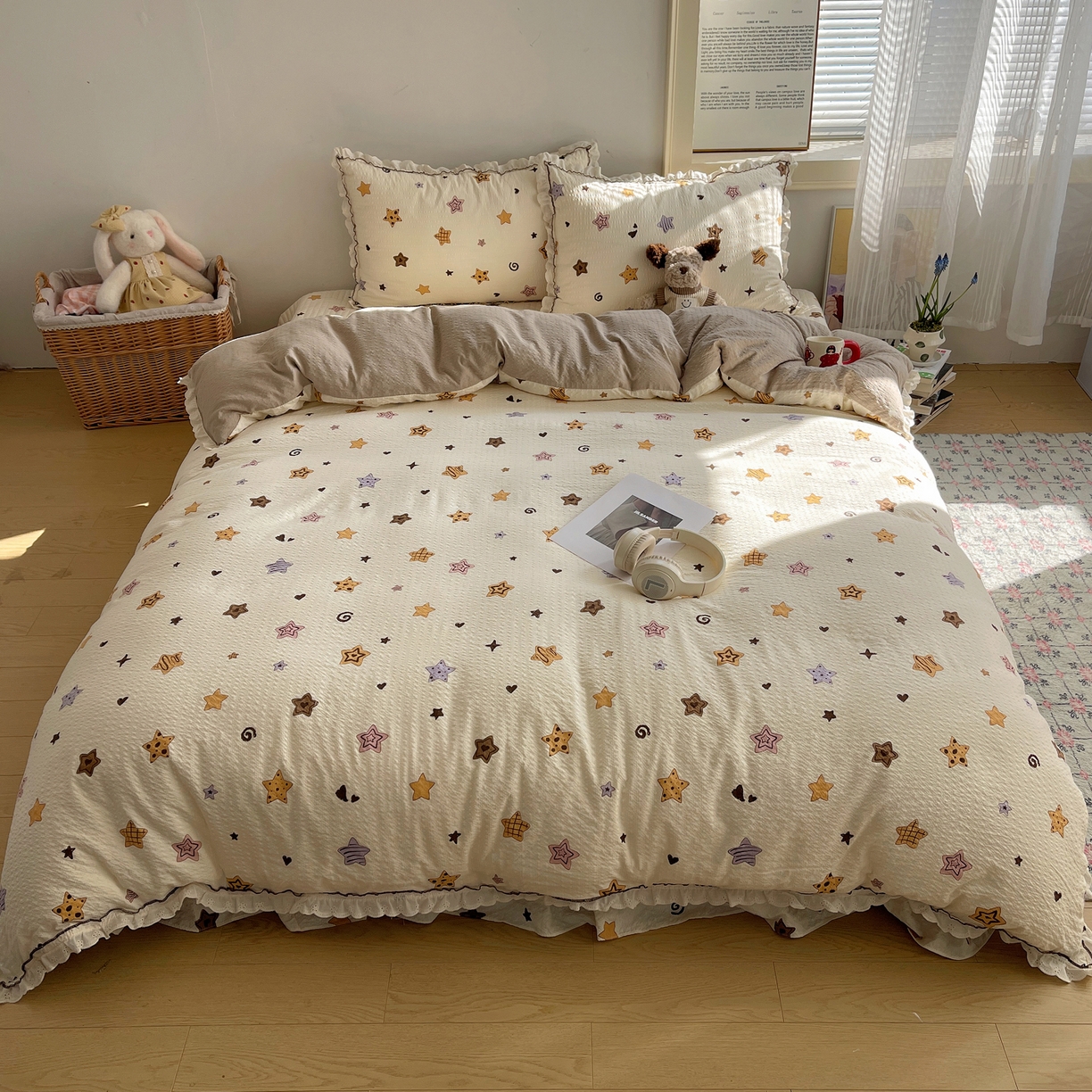 91家纺网 家纺一手货源 找家纺 2026新款泡芙纱床盖四件套 星愿