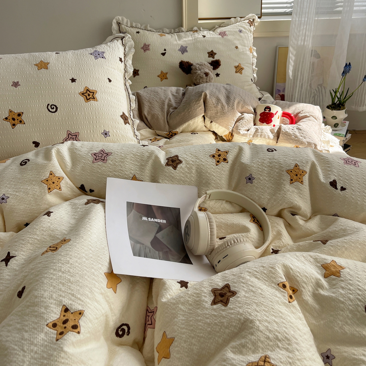 91家纺网 家纺一手货源 找家纺 2026新款泡芙纱床盖四件套 星愿