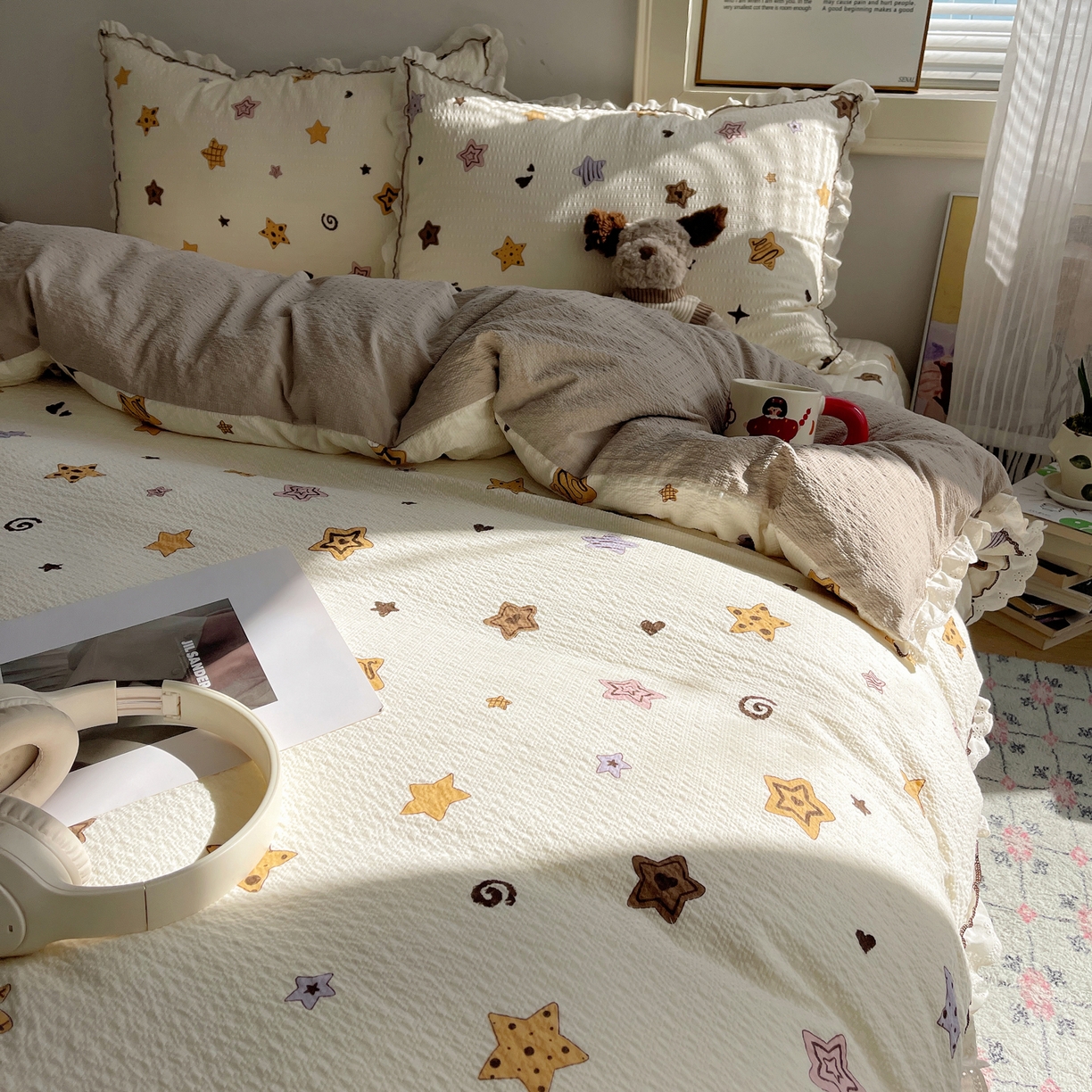 91家纺网 家纺一手货源 找家纺 2026新款泡芙纱床盖四件套 星愿