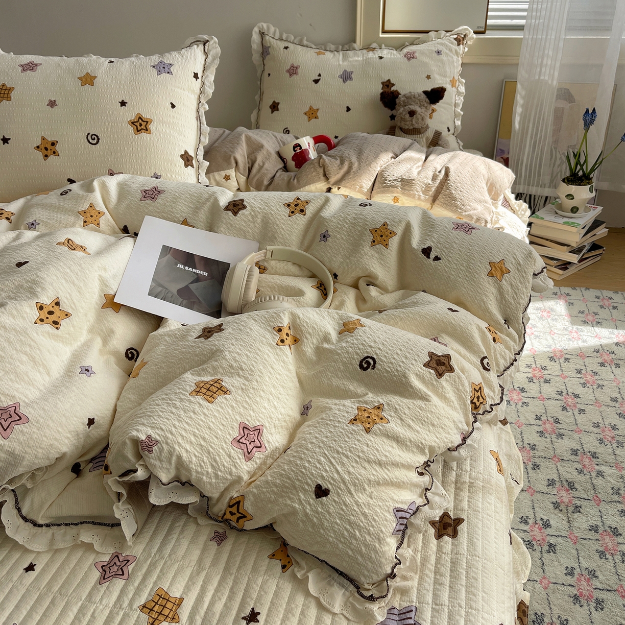 91家纺网 家纺一手货源 找家纺 2026新款泡芙纱床盖四件套 星愿