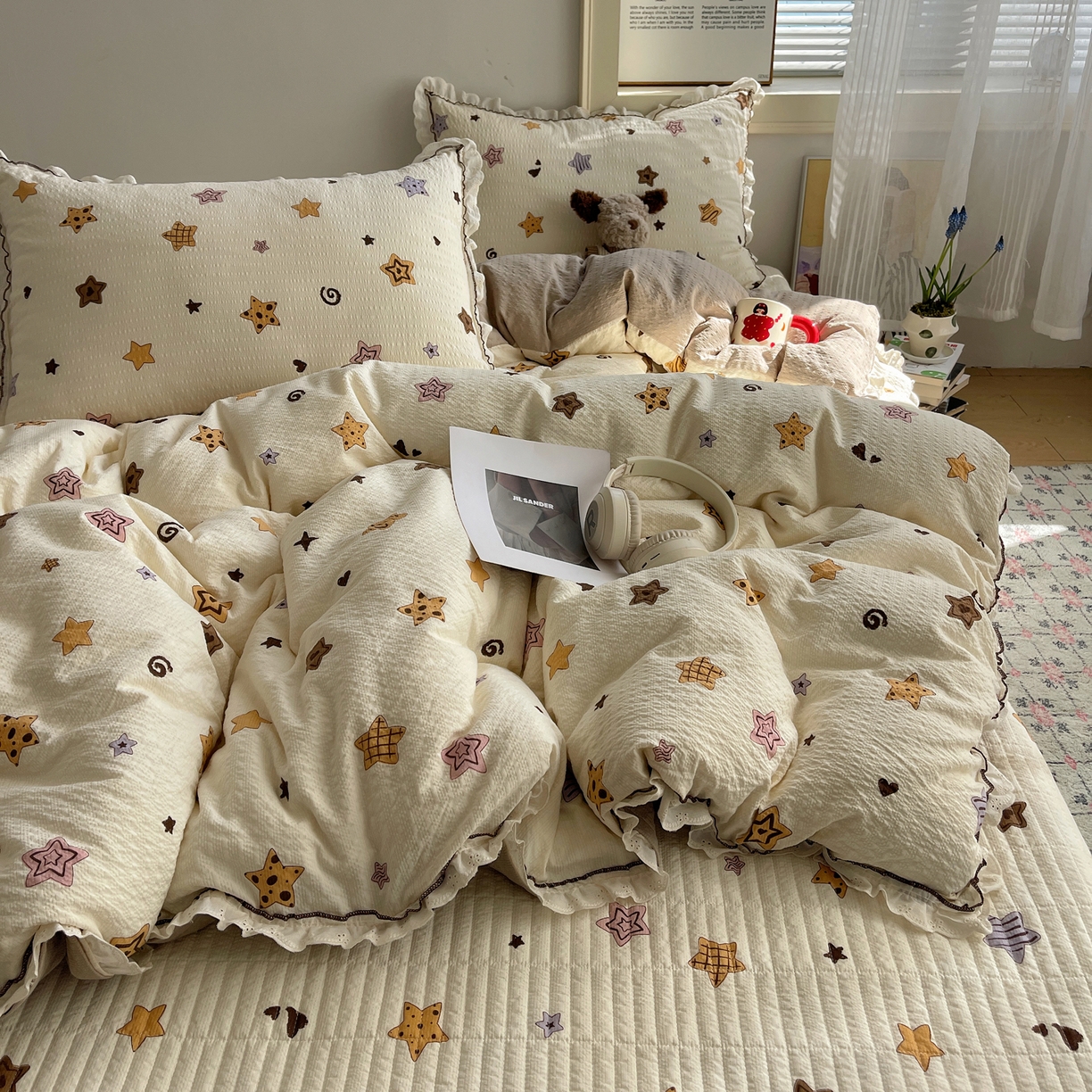 91家纺网 家纺一手货源 找家纺 2026新款泡芙纱床盖四件套 星愿