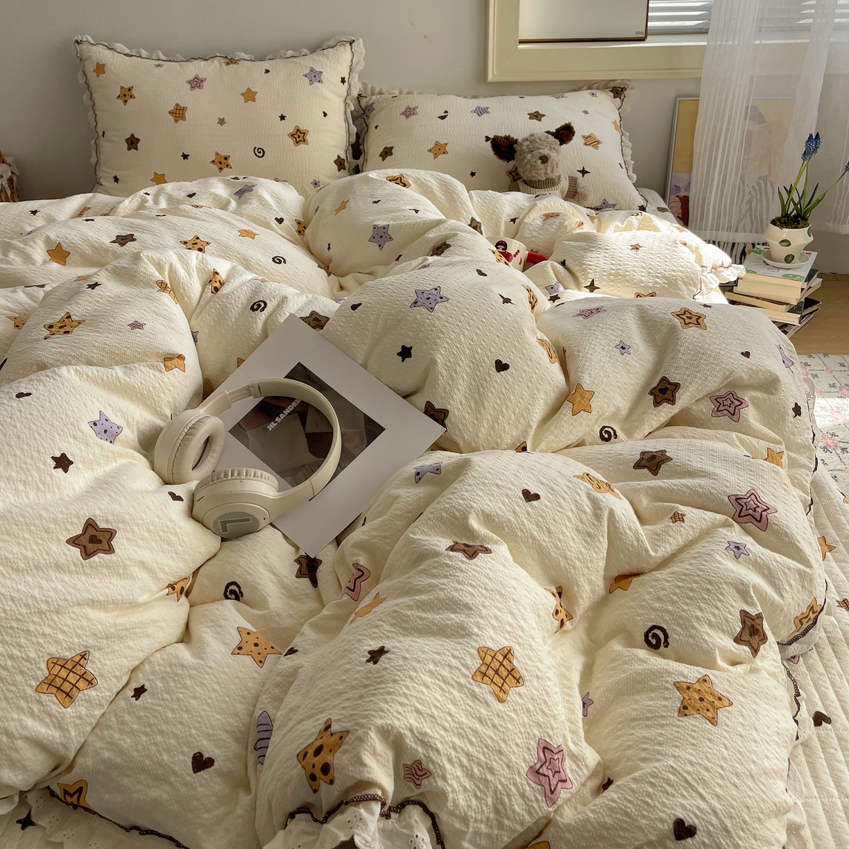 91家纺网 家纺一手货源 找家纺 2026新款泡芙纱床盖四件套 星愿