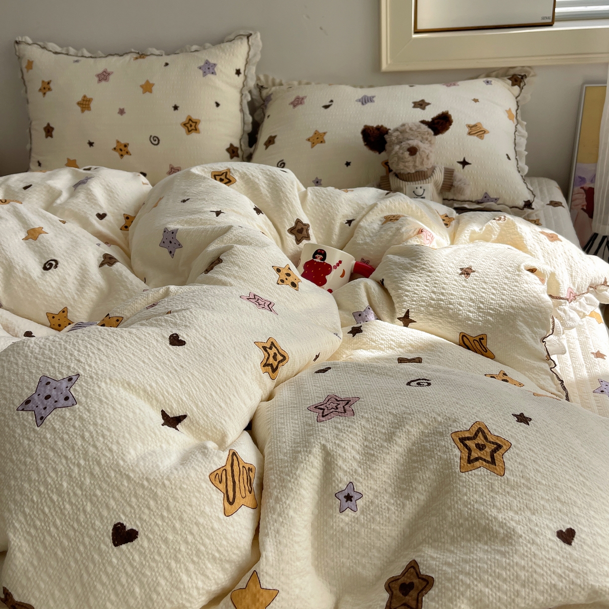 91家纺网 家纺一手货源 找家纺 2026新款泡芙纱床盖四件套 星愿