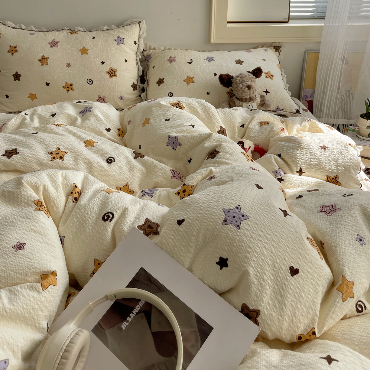 91家纺网 家纺一手货源 找家纺 2026新款泡芙纱床盖四件套 星愿