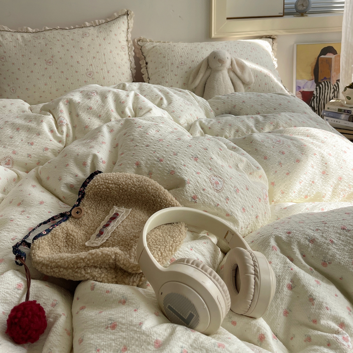 91家纺网 家纺一手货源 找家纺 2026新款泡芙纱床盖四件套 暖心