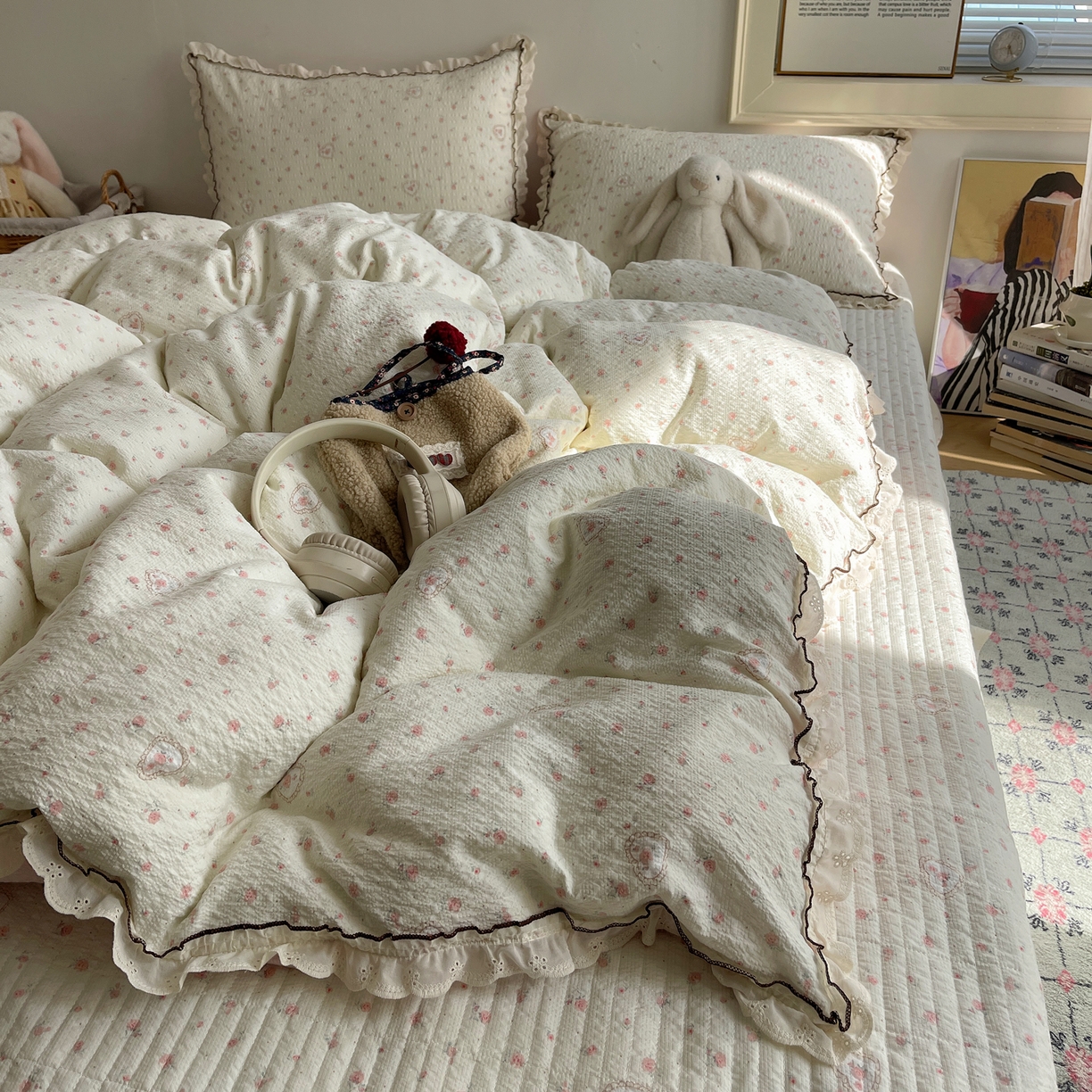 91家纺网 家纺一手货源 找家纺 2026新款泡芙纱床盖四件套 暖心