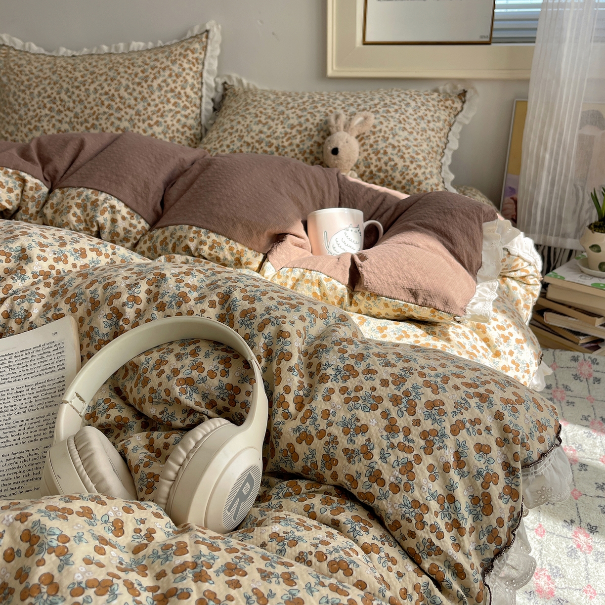 91家纺网 家纺一手货源 找家纺 2026新款泡芙纱床盖四件套 暖橘枝