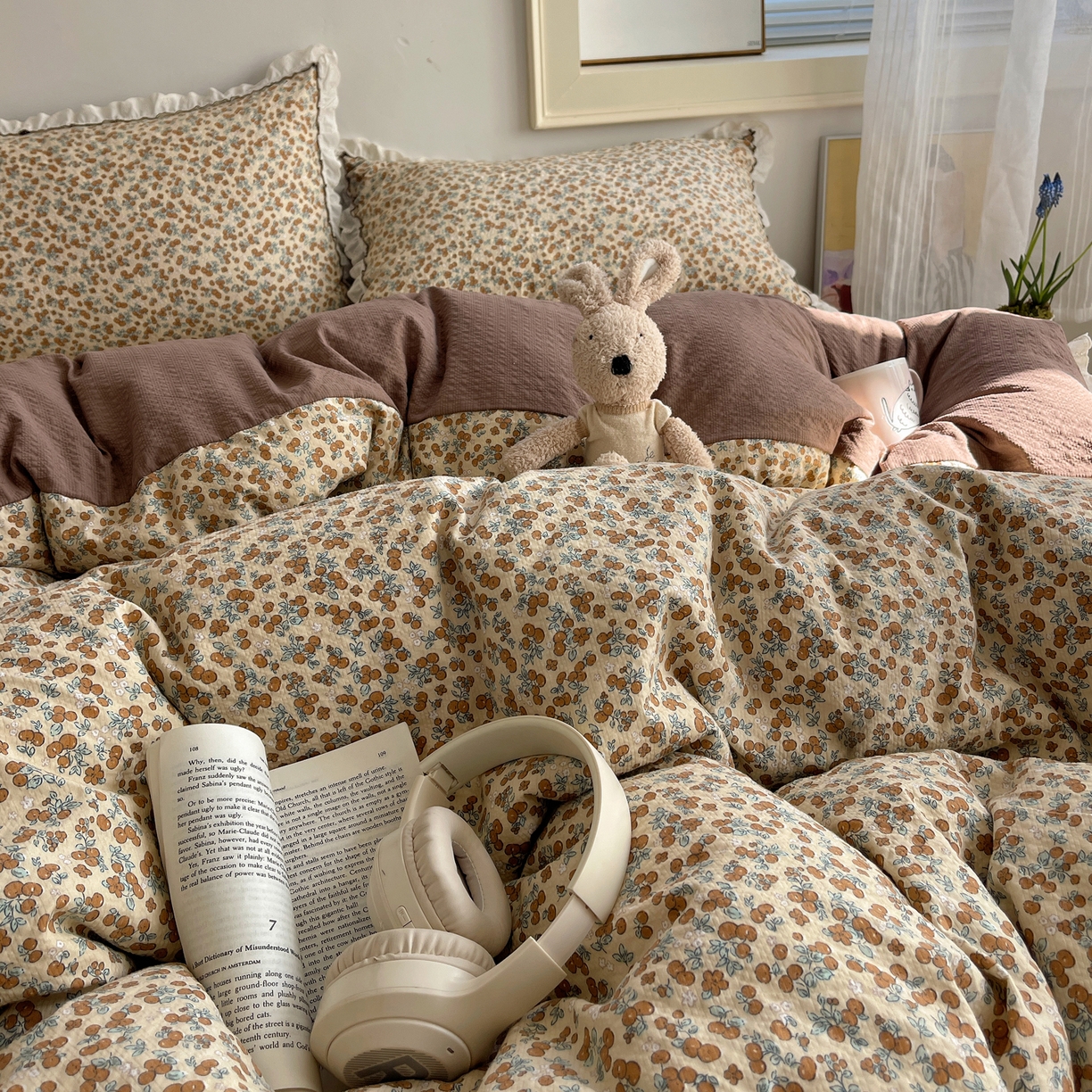 91家纺网 家纺一手货源 找家纺 2026新款泡芙纱床盖四件套 暖橘枝