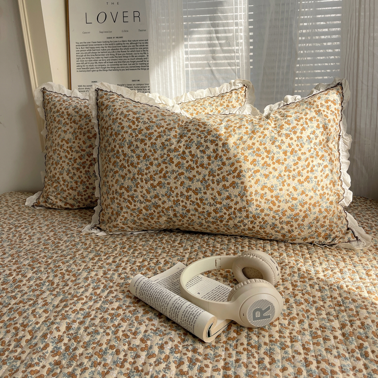 91家纺网 家纺一手货源 找家纺 2026新款泡芙纱床盖四件套 暖橘枝