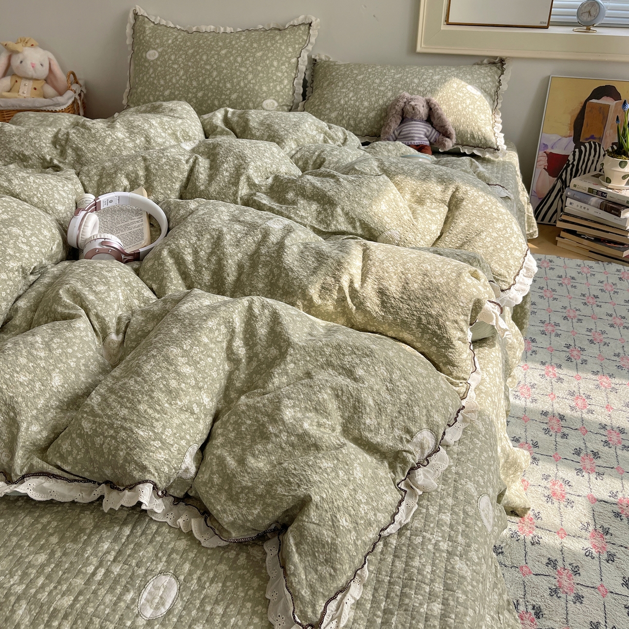 91家纺网 家纺一手货源 找家纺 2026新款泡芙纱床盖四件套 梦境