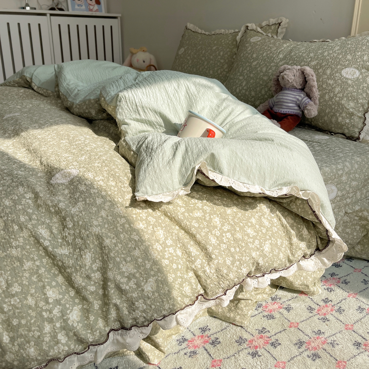 91家纺网 家纺一手货源 找家纺 2026新款泡芙纱床盖四件套 梦境