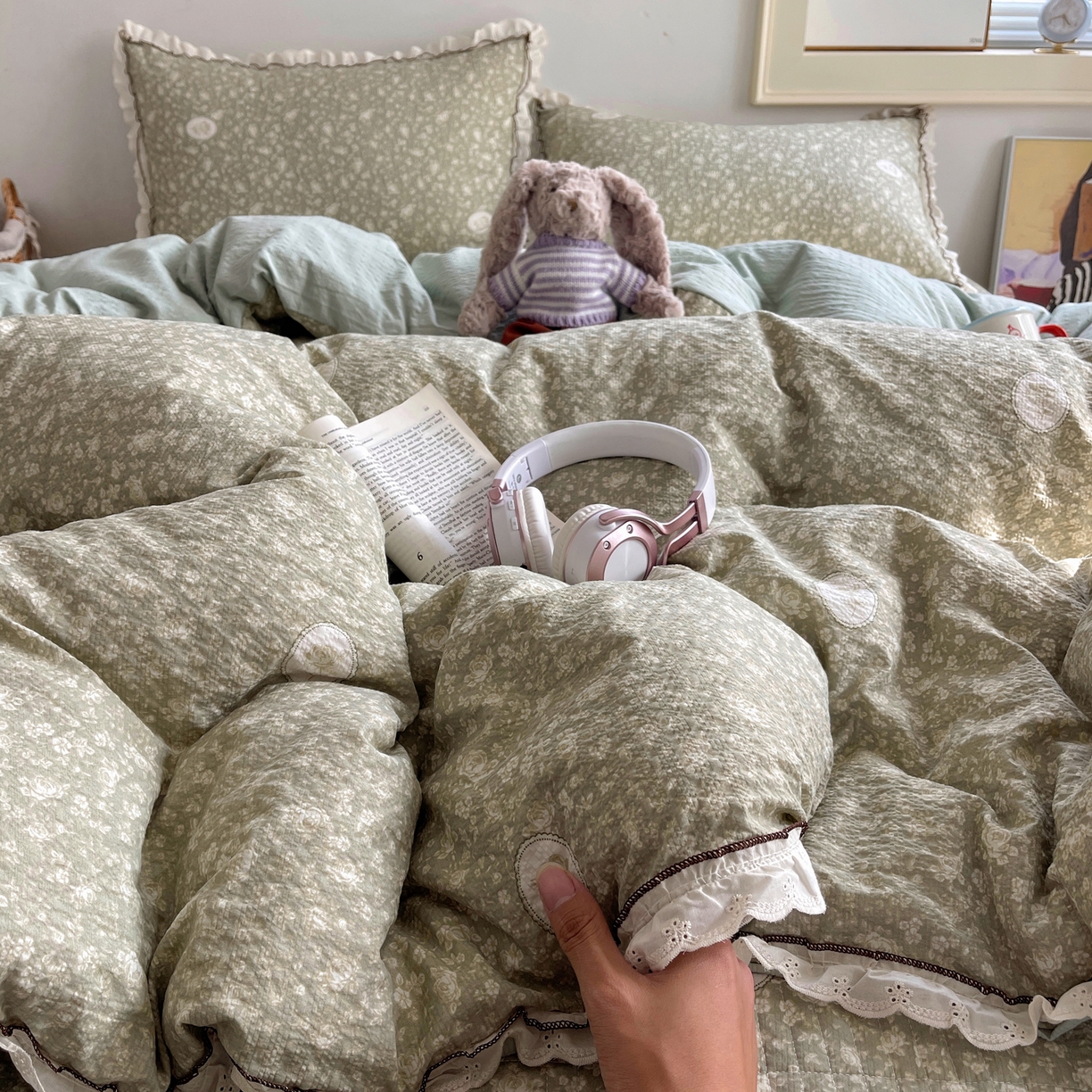 91家纺网 家纺一手货源 找家纺 2026新款泡芙纱床盖四件套 梦境