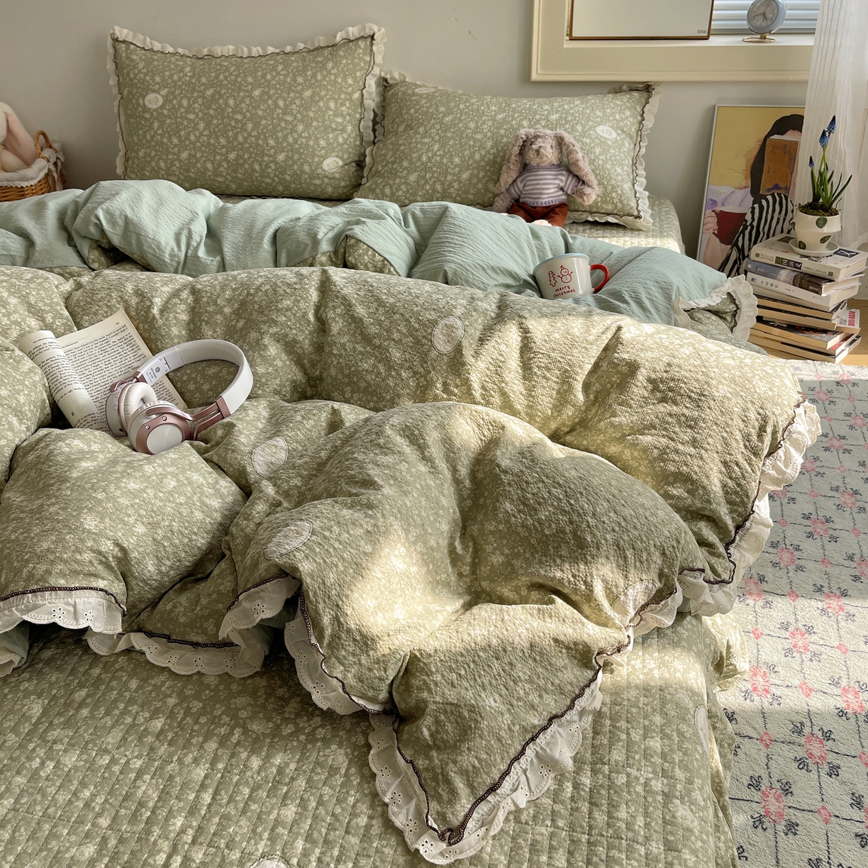 91家纺网 家纺一手货源 找家纺 2026新款泡芙纱床盖四件套 梦境