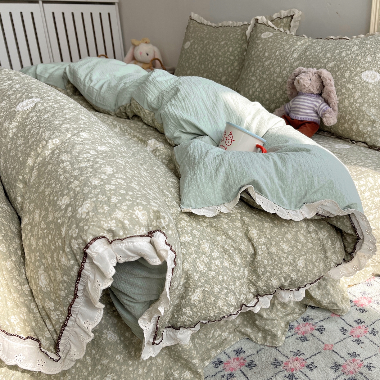 91家纺网 家纺一手货源 找家纺 2026新款泡芙纱床盖四件套 梦境