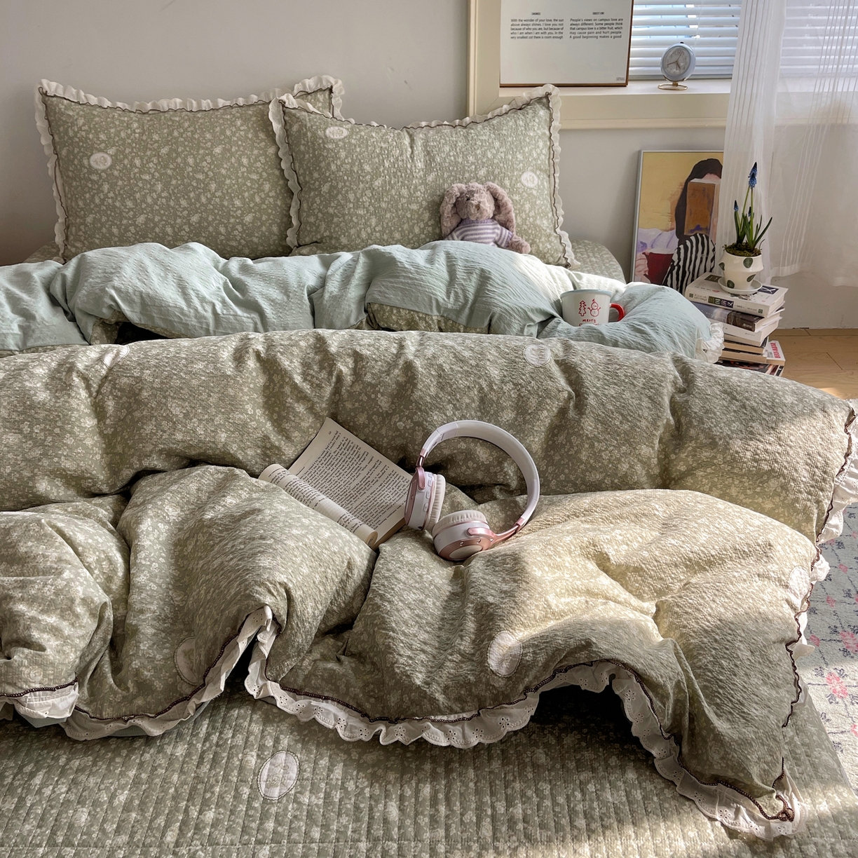 91家纺网 家纺一手货源 找家纺 2026新款泡芙纱床盖四件套 梦境