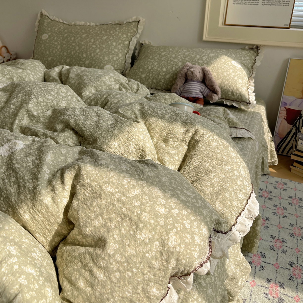 91家纺网 家纺一手货源 找家纺 2026新款泡芙纱床盖四件套 梦境