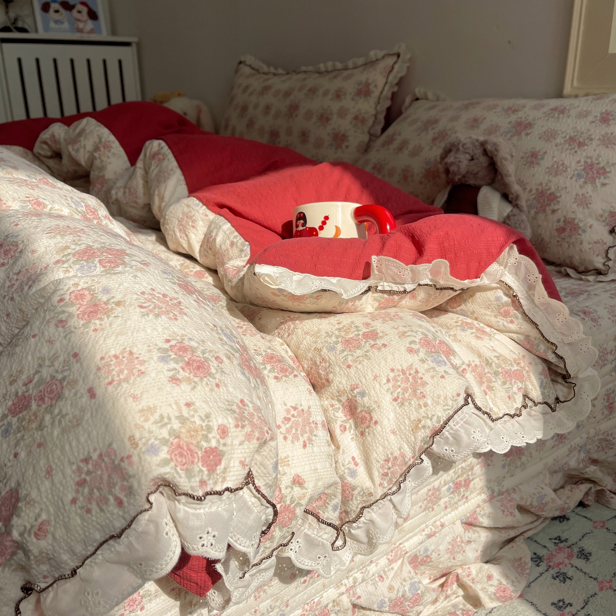 91家纺网 家纺一手货源 找家纺 2026新款泡芙纱床盖四件套 梨花落