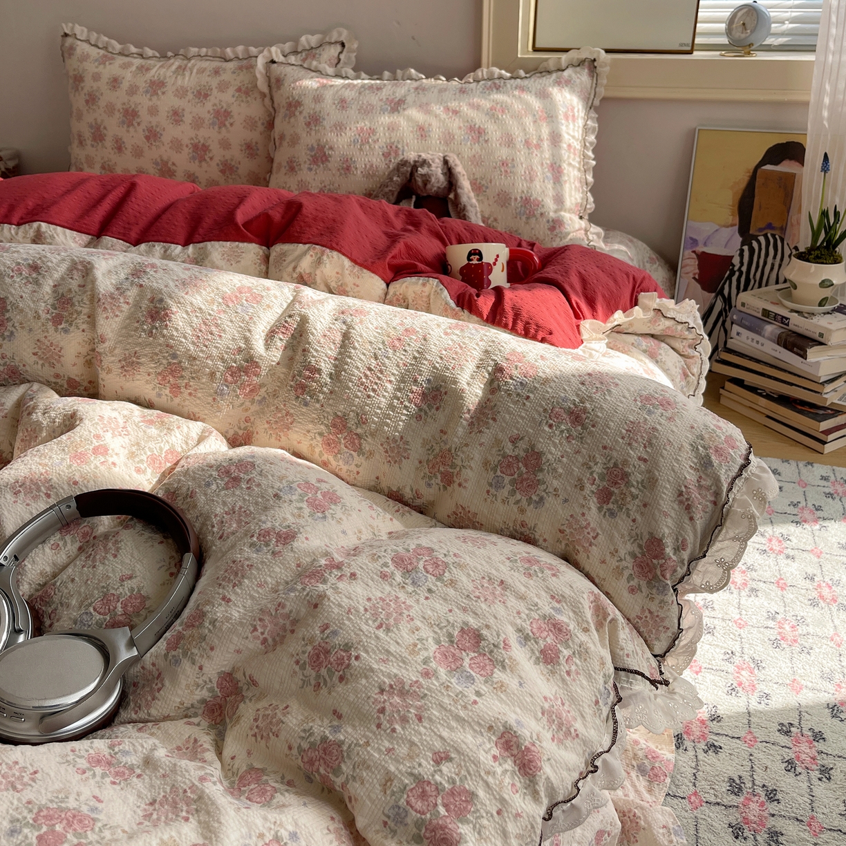 91家纺网 家纺一手货源 找家纺 2026新款泡芙纱床盖四件套 梨花落