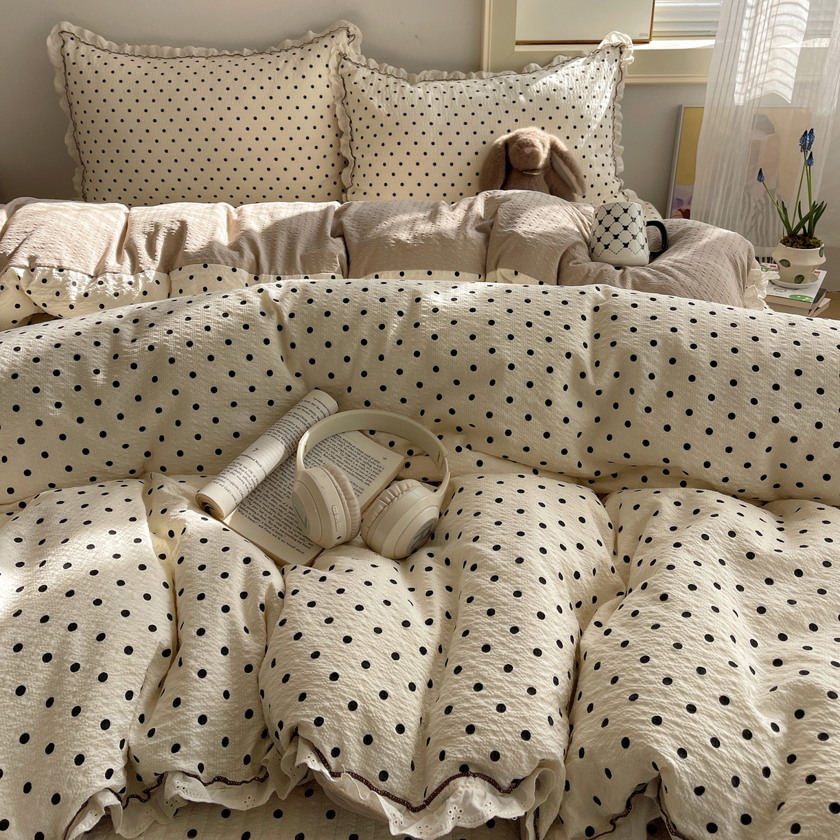 91家纺网 家纺一手货源 找家纺 2026新款泡芙纱床盖四件套 波点