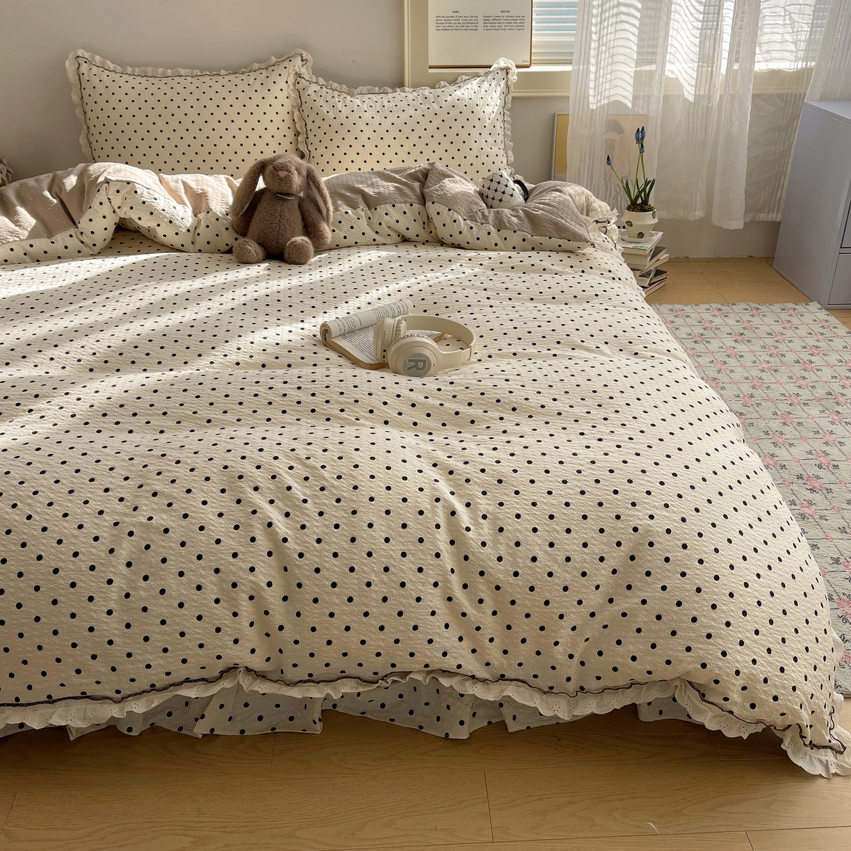 91家纺网 家纺一手货源 找家纺 2026新款泡芙纱床盖四件套 波点