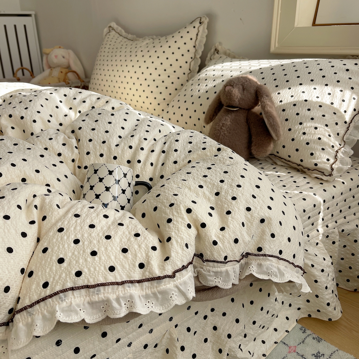 91家纺网 家纺一手货源 找家纺 2026新款泡芙纱床盖四件套 波点