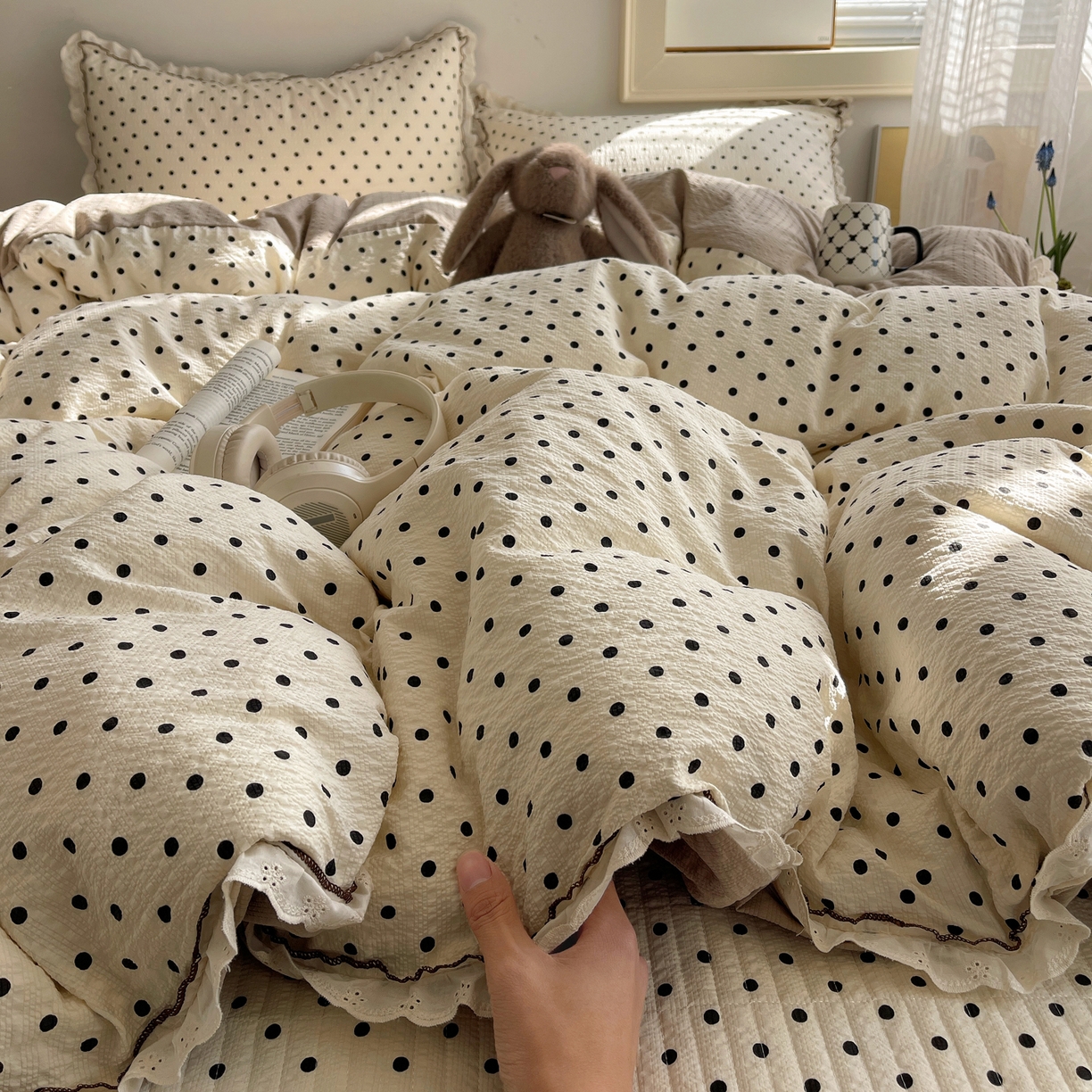 91家纺网 家纺一手货源 找家纺 2026新款泡芙纱床盖四件套 波点