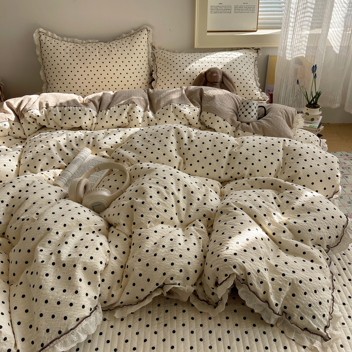 91家纺网 家纺一手货源 找家纺 2026新款泡芙纱床盖四件套 波点