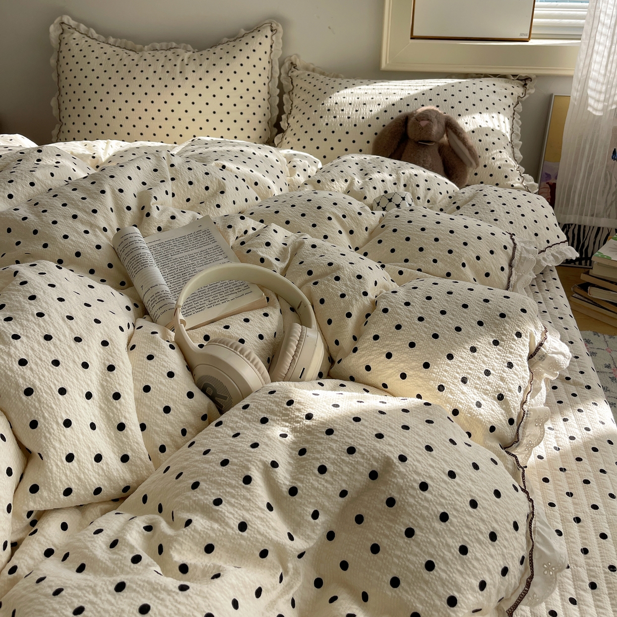 91家纺网 家纺一手货源 找家纺 2026新款泡芙纱床盖四件套 波点