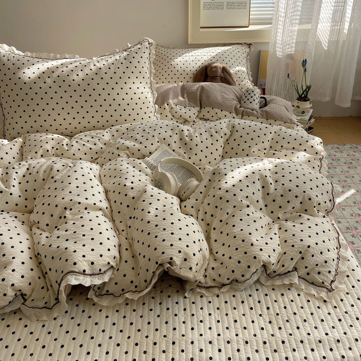 91家纺网 家纺一手货源 找家纺 2026新款泡芙纱床盖四件套 波点