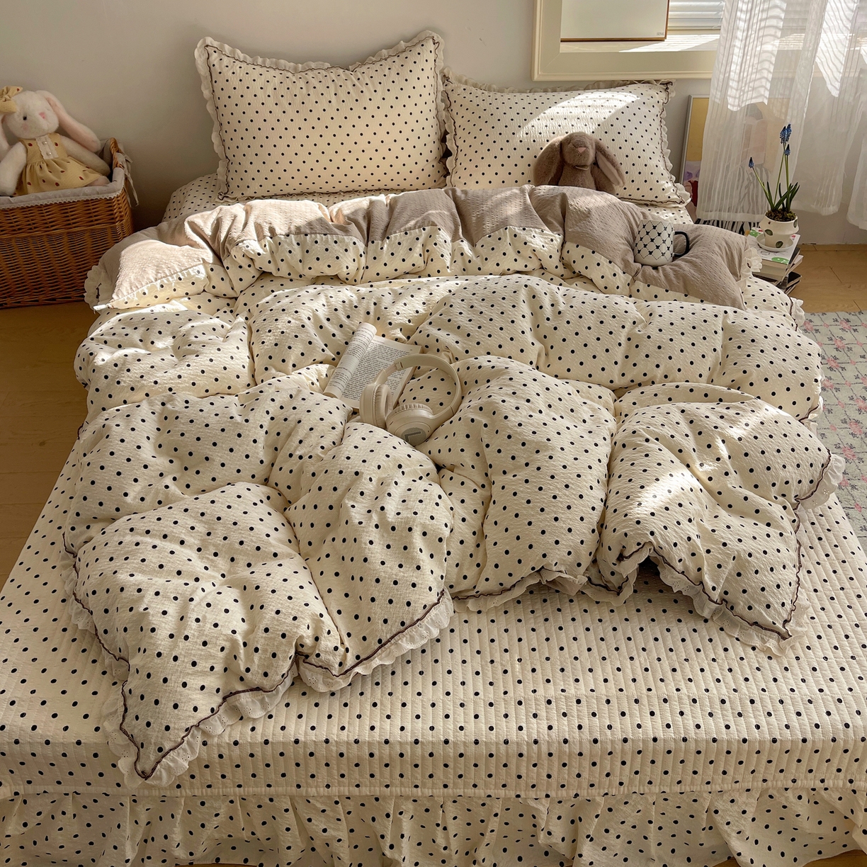 91家纺网 家纺一手货源 找家纺 2026新款泡芙纱床盖四件套 波点