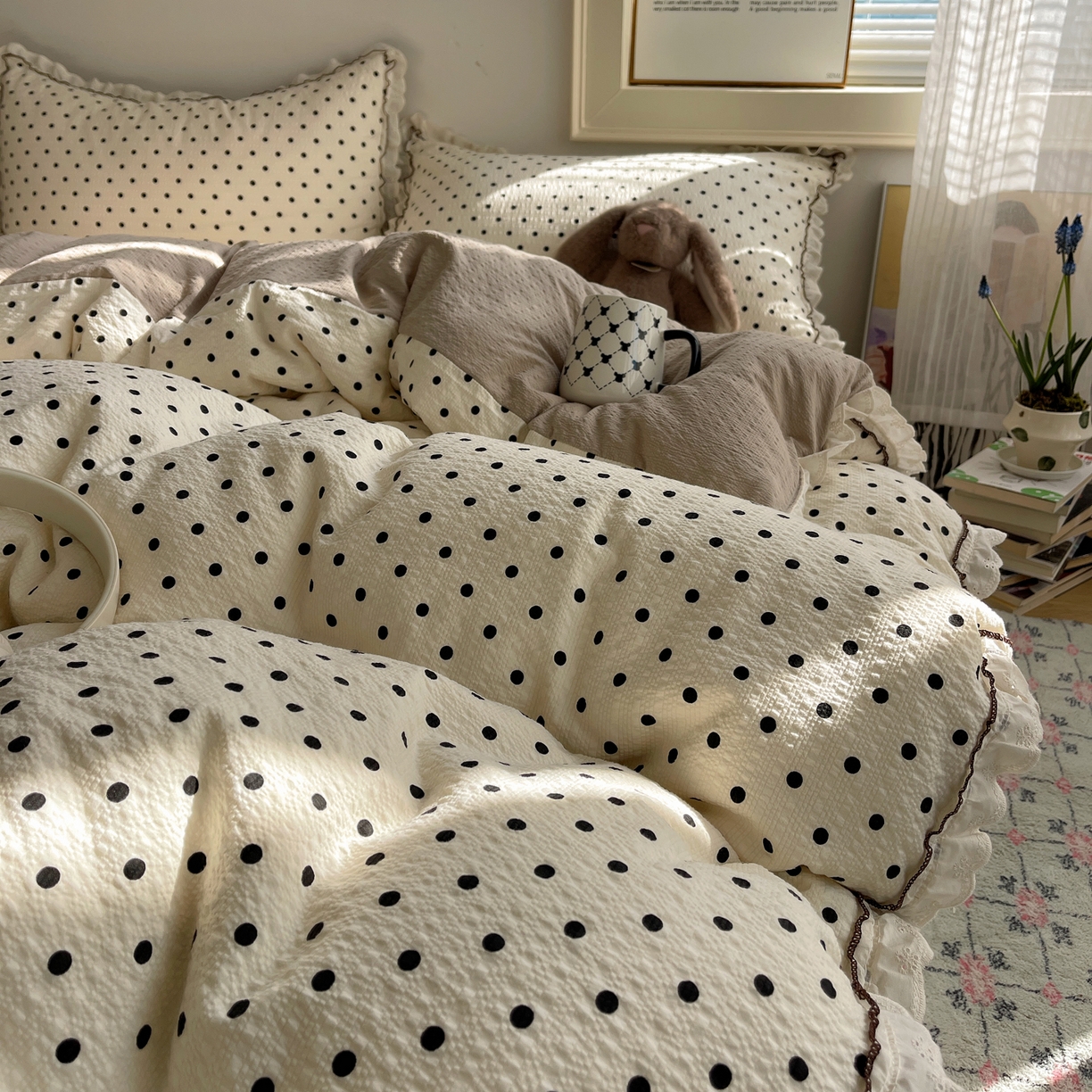 91家纺网 家纺一手货源 找家纺 2026新款泡芙纱床盖四件套 波点