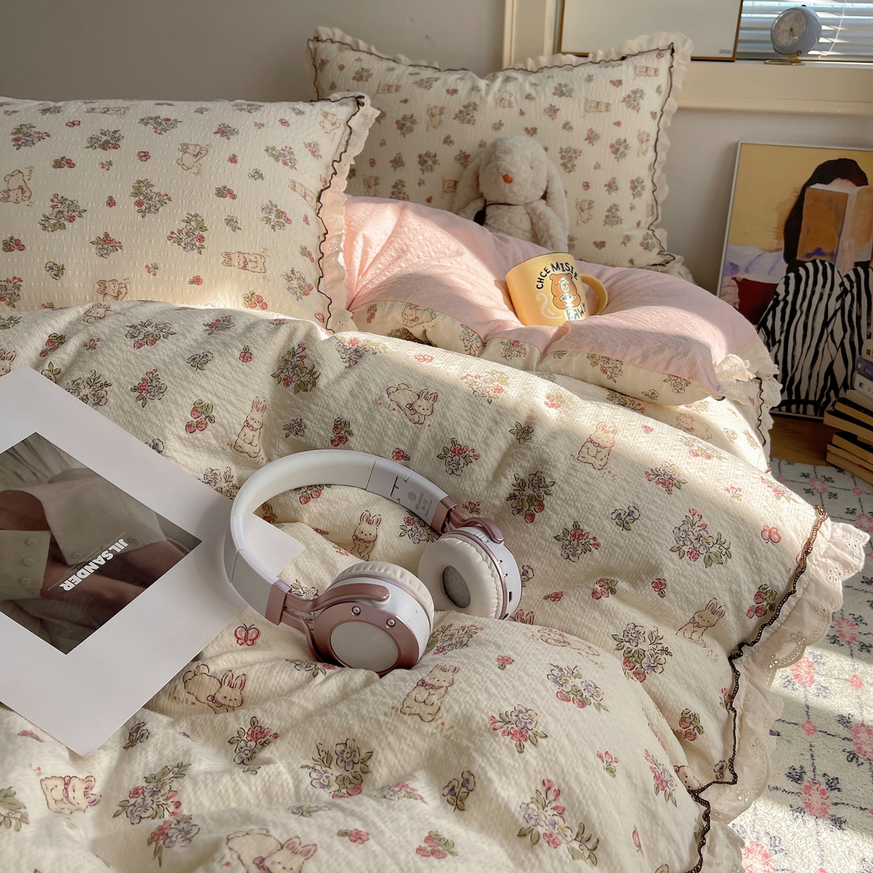 91家纺网 家纺一手货源 找家纺 2026新款泡芙纱床盖四件套 甜甜兔