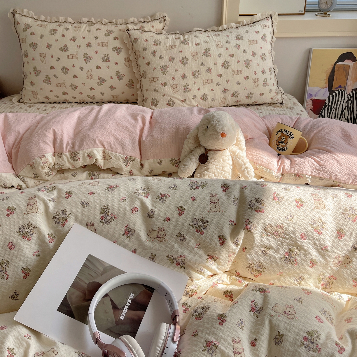 91家纺网 家纺一手货源 找家纺 2026新款泡芙纱床盖四件套 甜甜兔