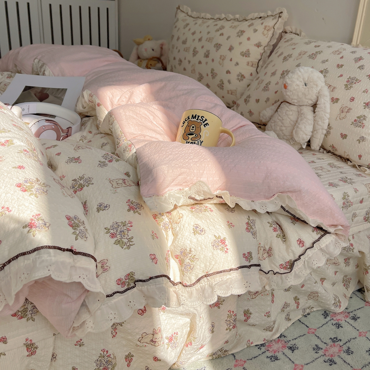 91家纺网 家纺一手货源 找家纺 2026新款泡芙纱床盖四件套 甜甜兔