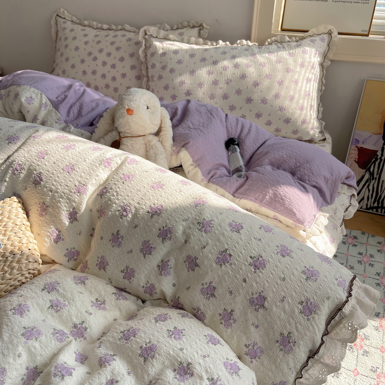 2026新款泡芙纱床盖四件套 紫苏