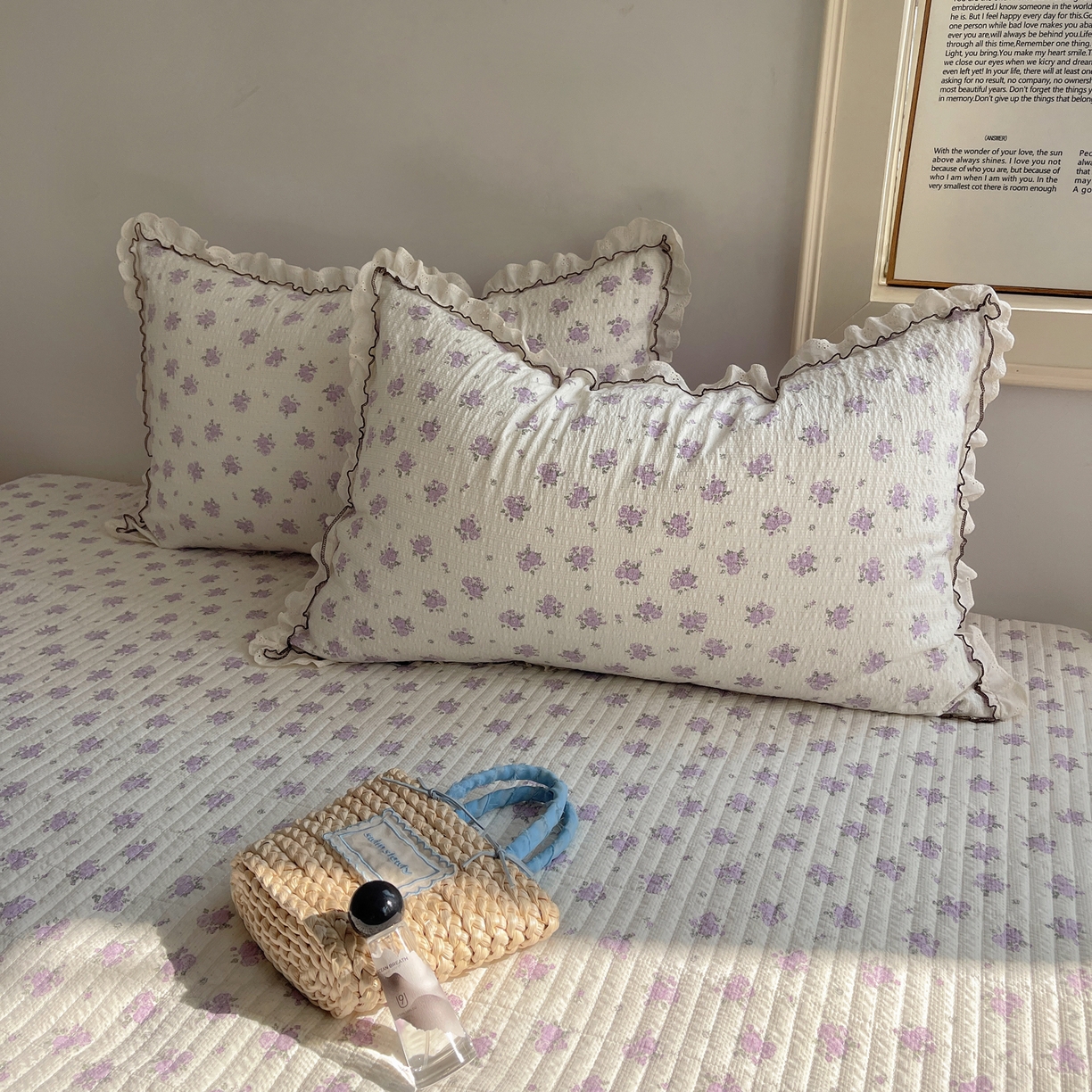 91家纺网 家纺一手货源 找家纺 2026新款泡芙纱床盖四件套 紫苏