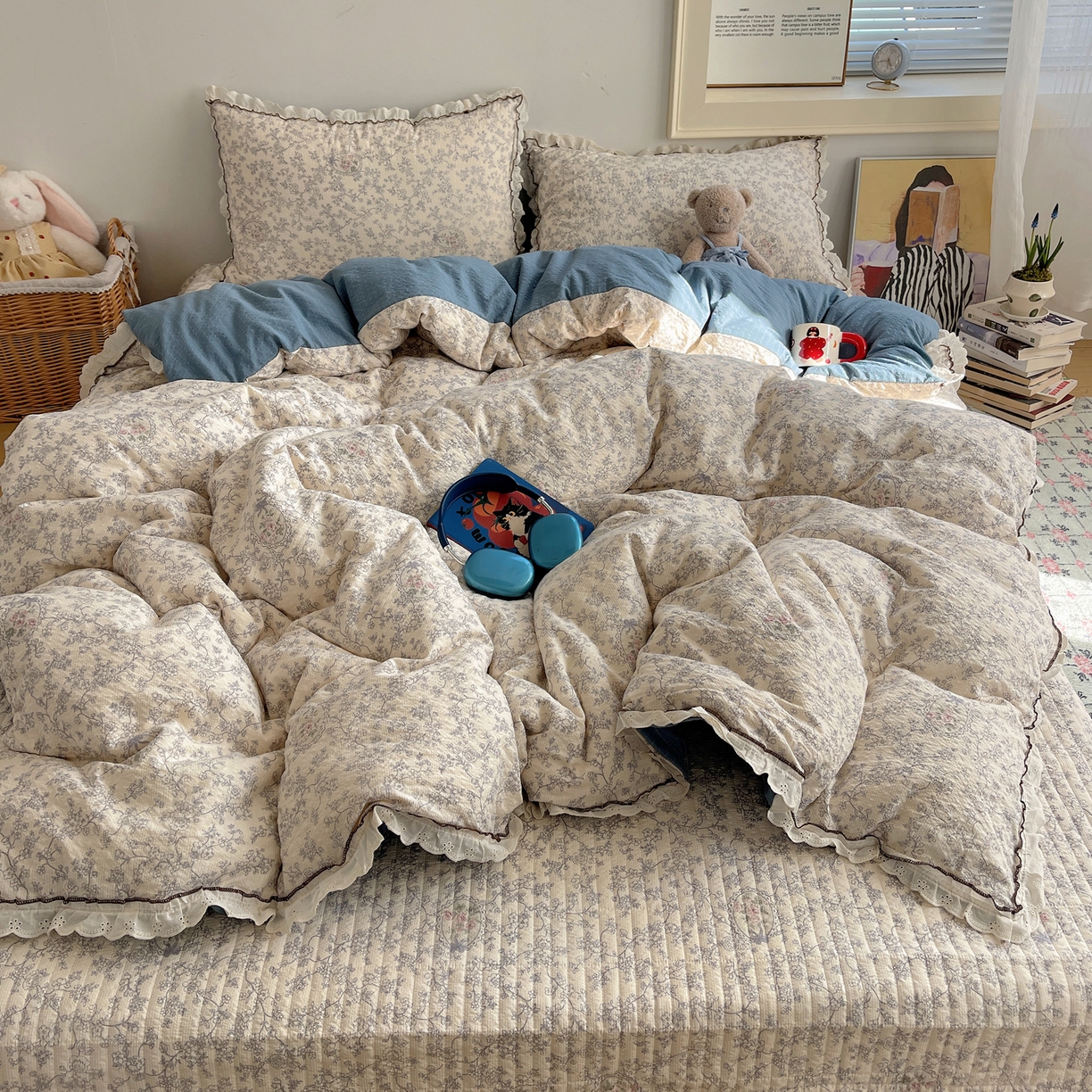 91家纺网 家纺一手货源 找家纺 2026新款泡芙纱床盖四件套 花束