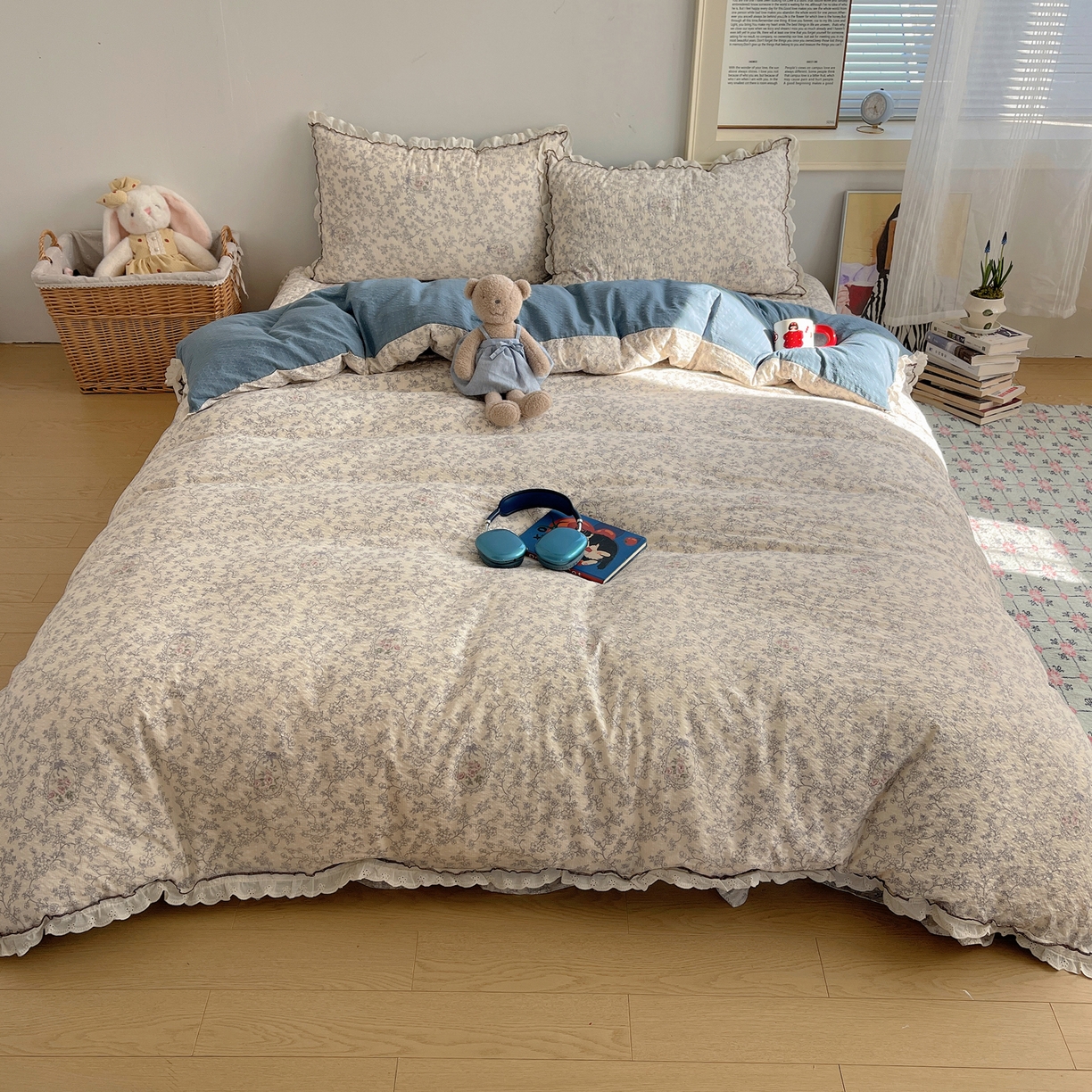 91家纺网 家纺一手货源 找家纺 2026新款泡芙纱床盖四件套 花束