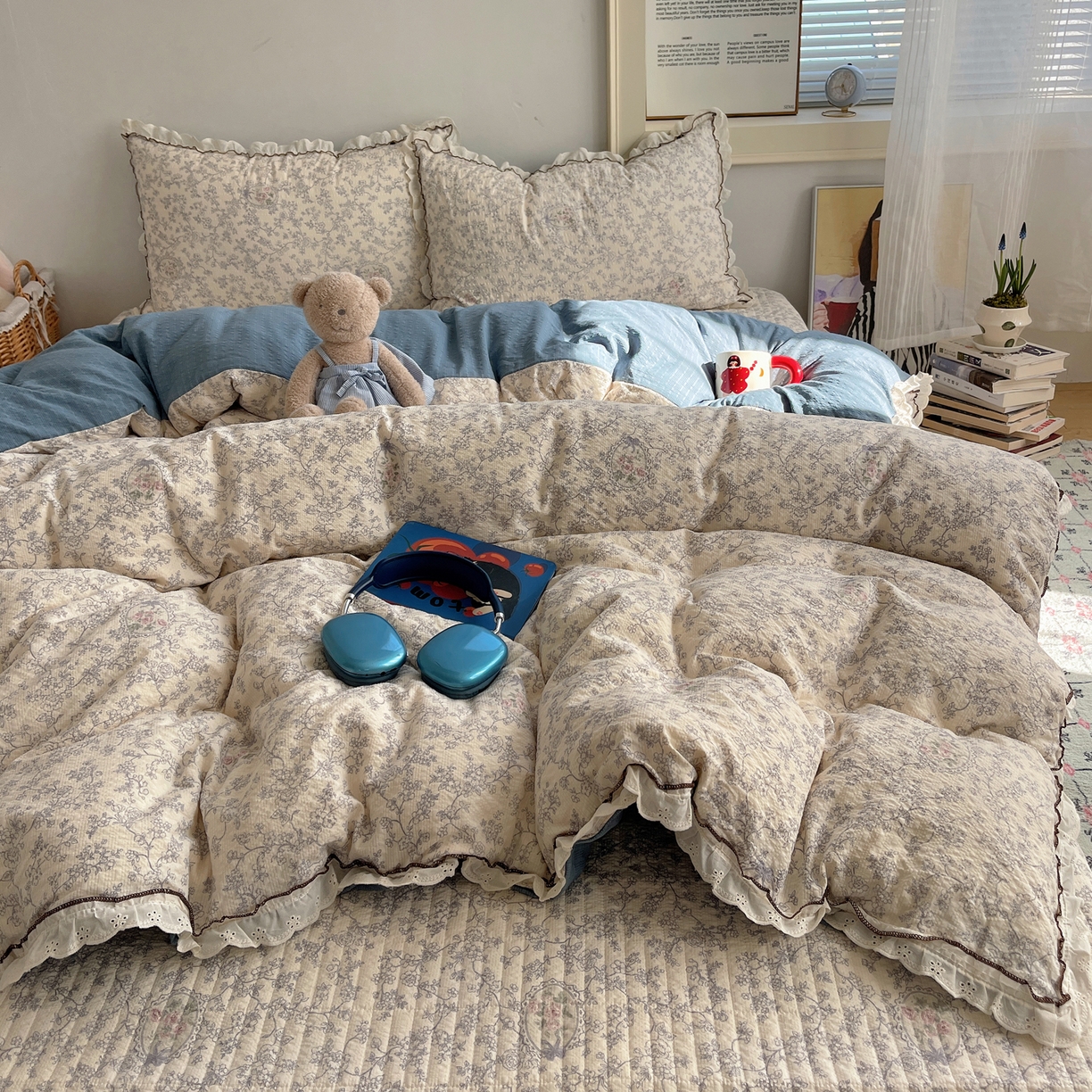 91家纺网 家纺一手货源 找家纺 2026新款泡芙纱床盖四件套 花束