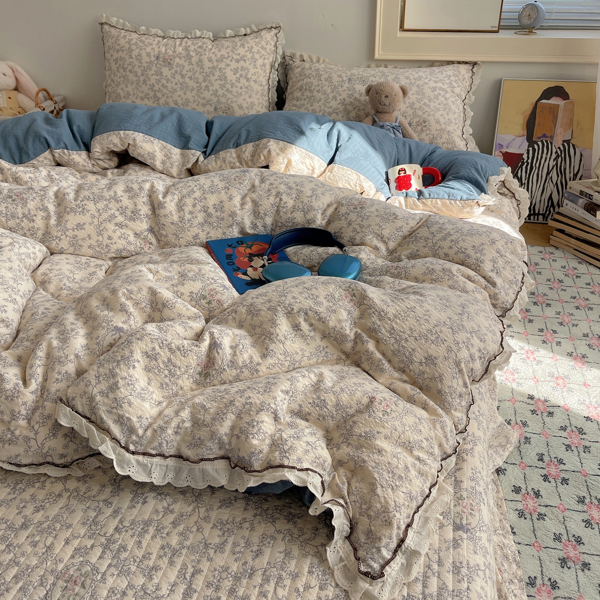 91家纺网 家纺一手货源 找家纺 2026新款泡芙纱床盖四件套 花束