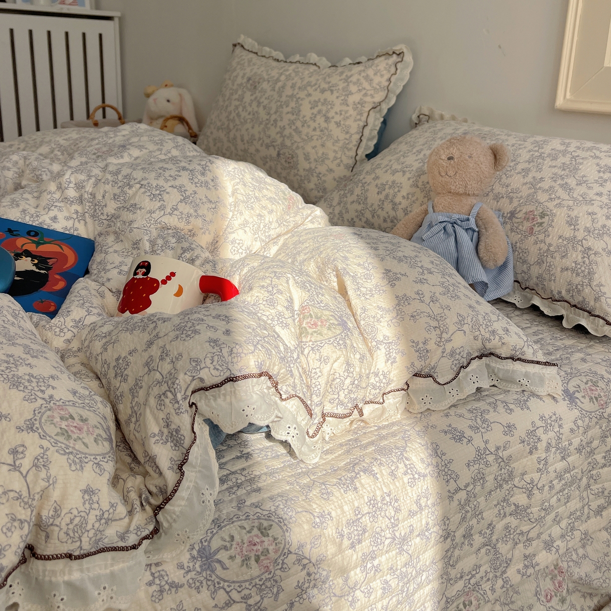 91家纺网 家纺一手货源 找家纺 2026新款泡芙纱床盖四件套 花束