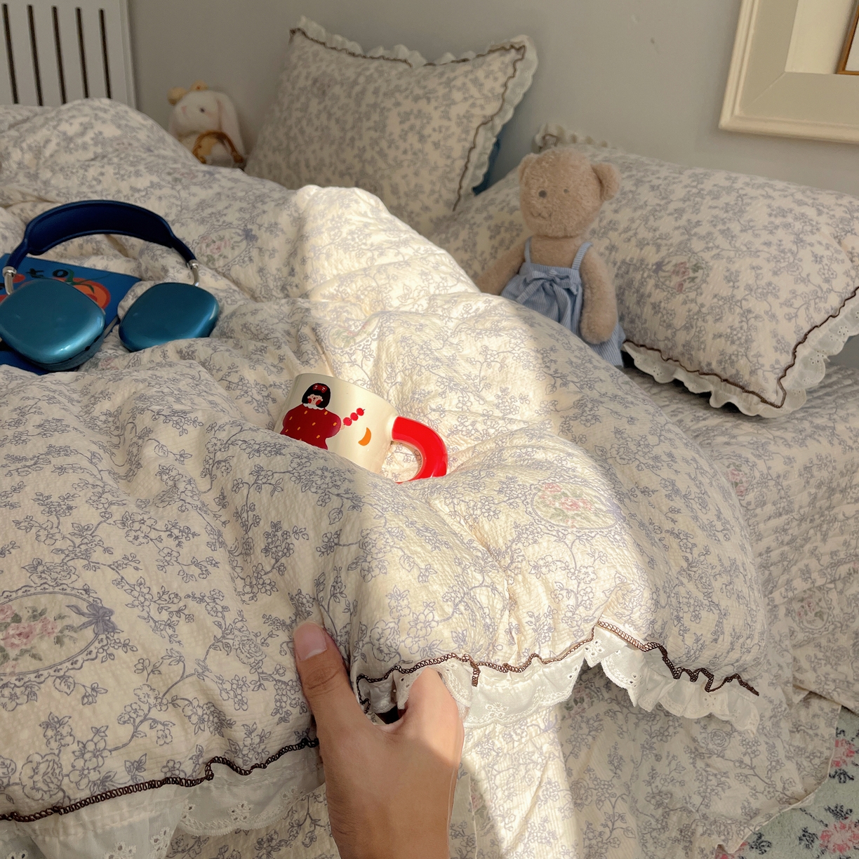 91家纺网 家纺一手货源 找家纺 2026新款泡芙纱床盖四件套 花束