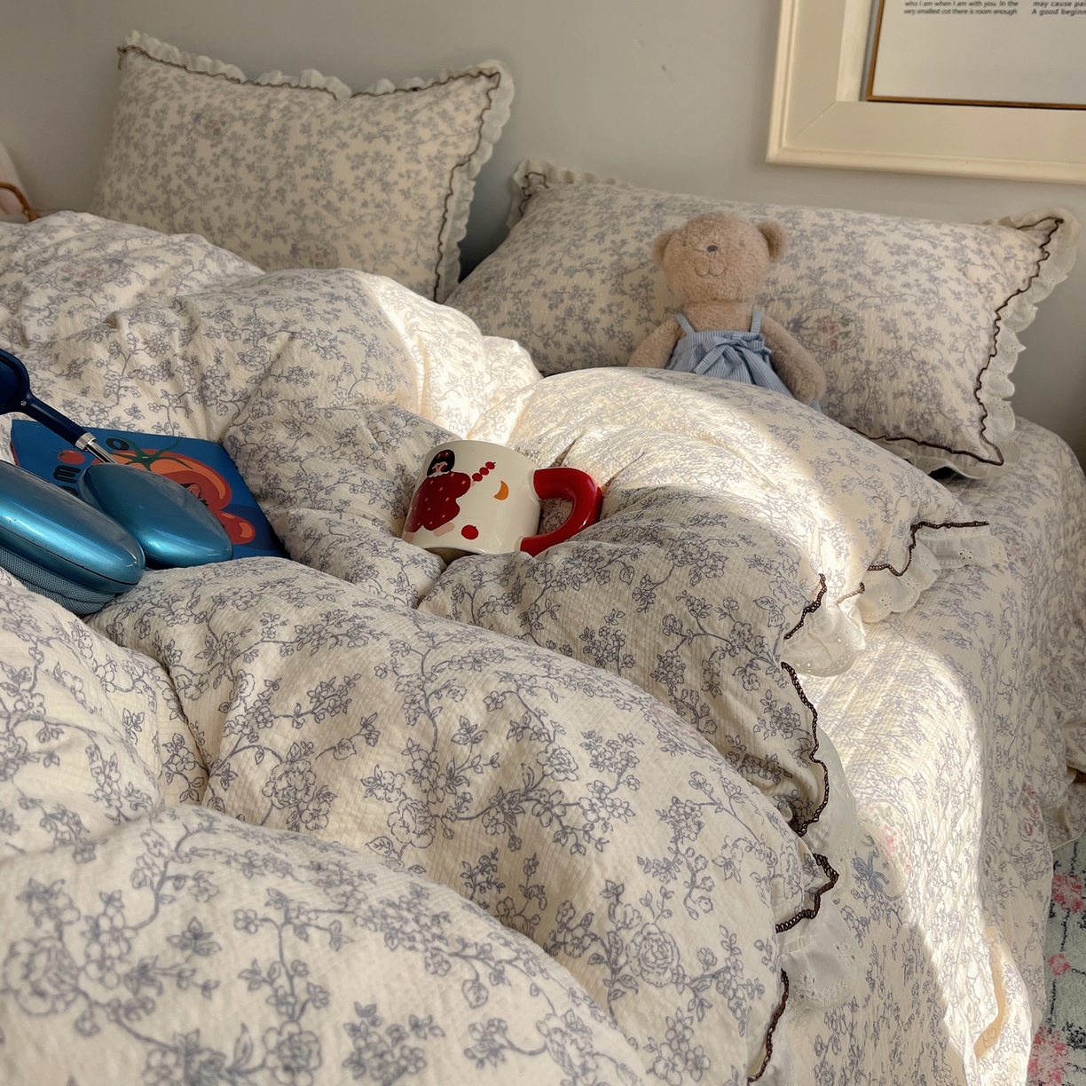 91家纺网 家纺一手货源 找家纺 2026新款泡芙纱床盖四件套 花束