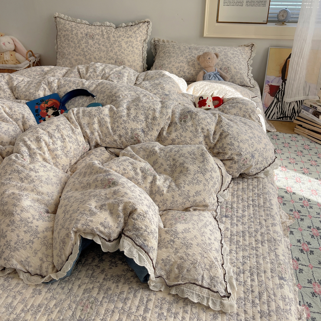 91家纺网 家纺一手货源 找家纺 2026新款泡芙纱床盖四件套 花束