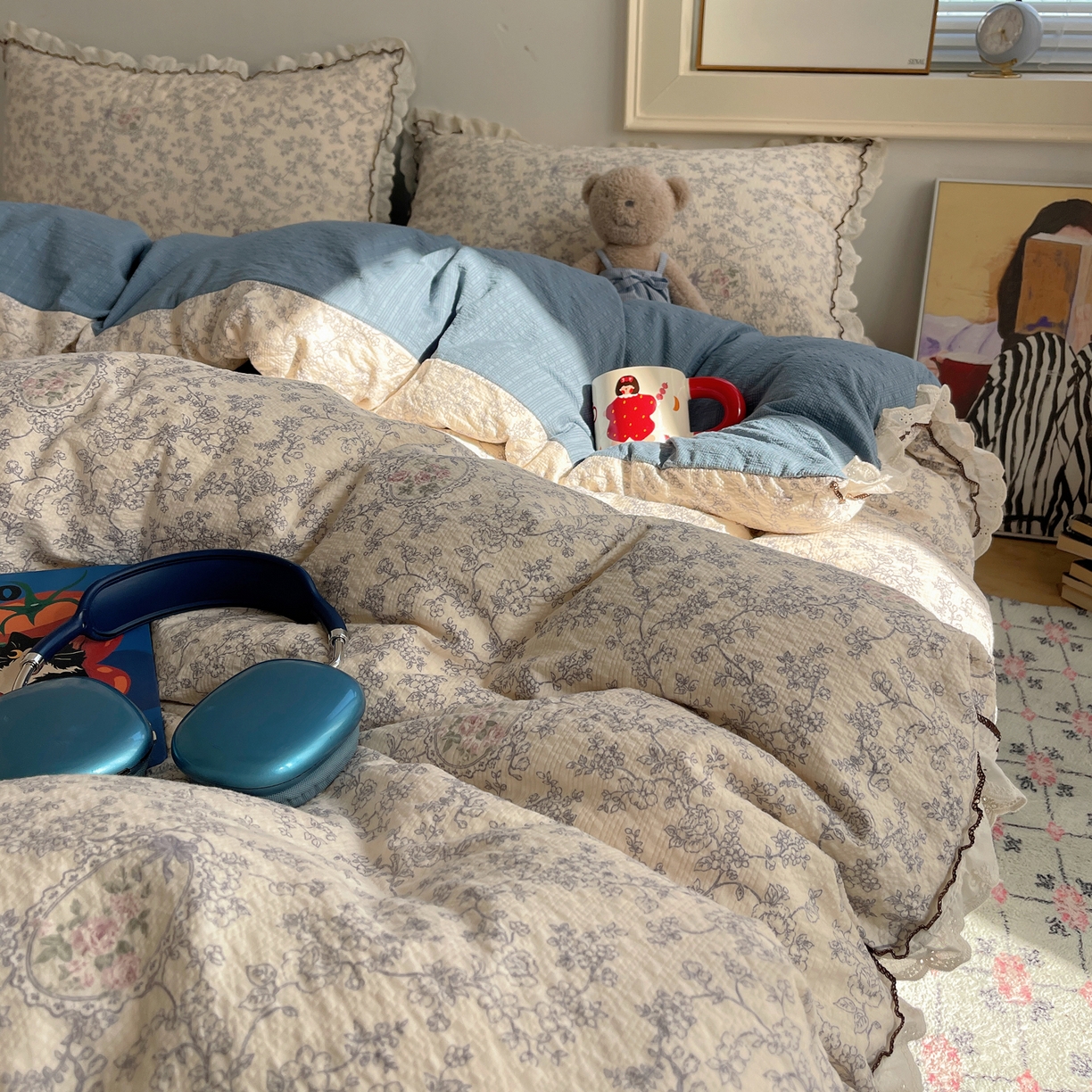 91家纺网 家纺一手货源 找家纺 2026新款泡芙纱床盖四件套 花束