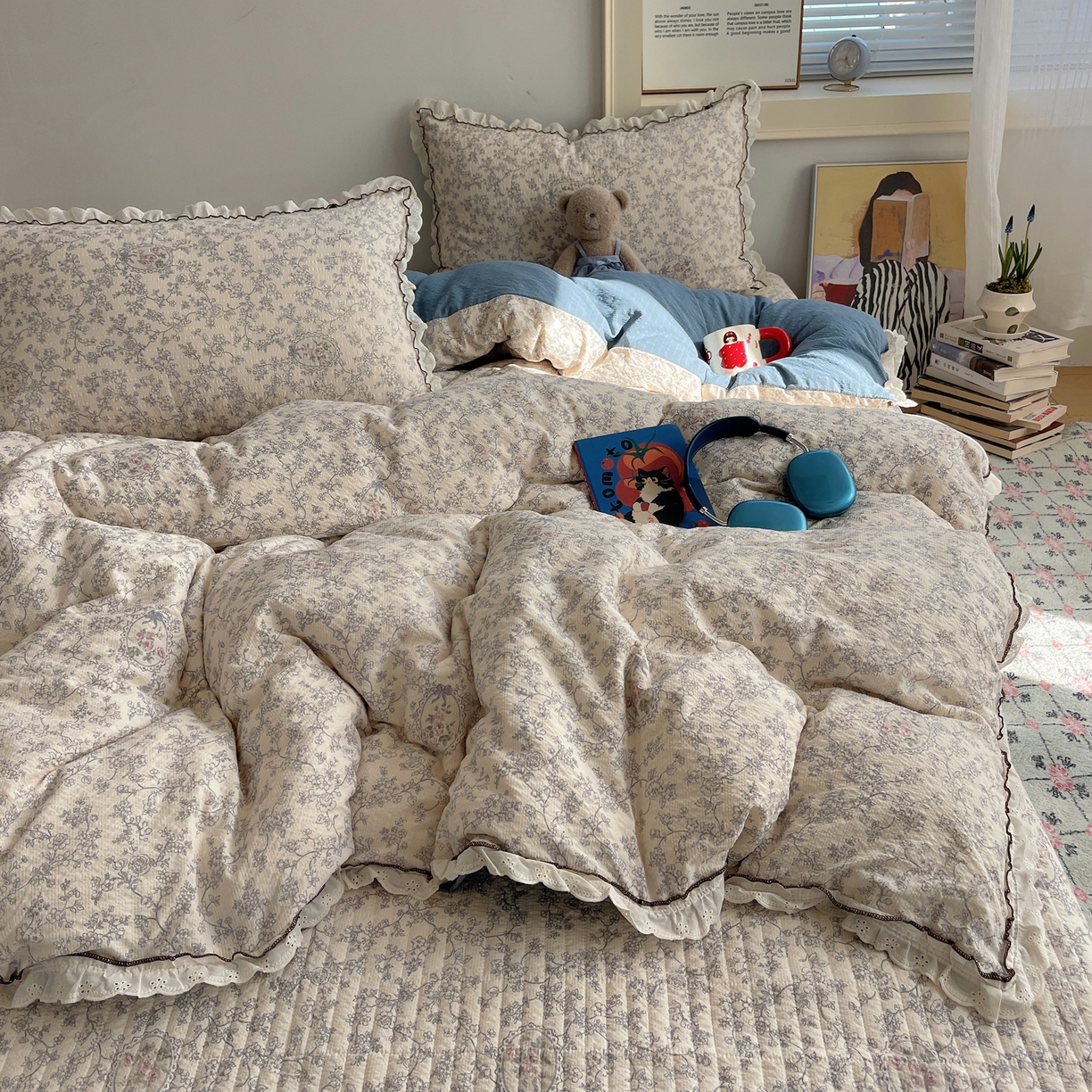 91家纺网 家纺一手货源 找家纺 2026新款泡芙纱床盖四件套 花束