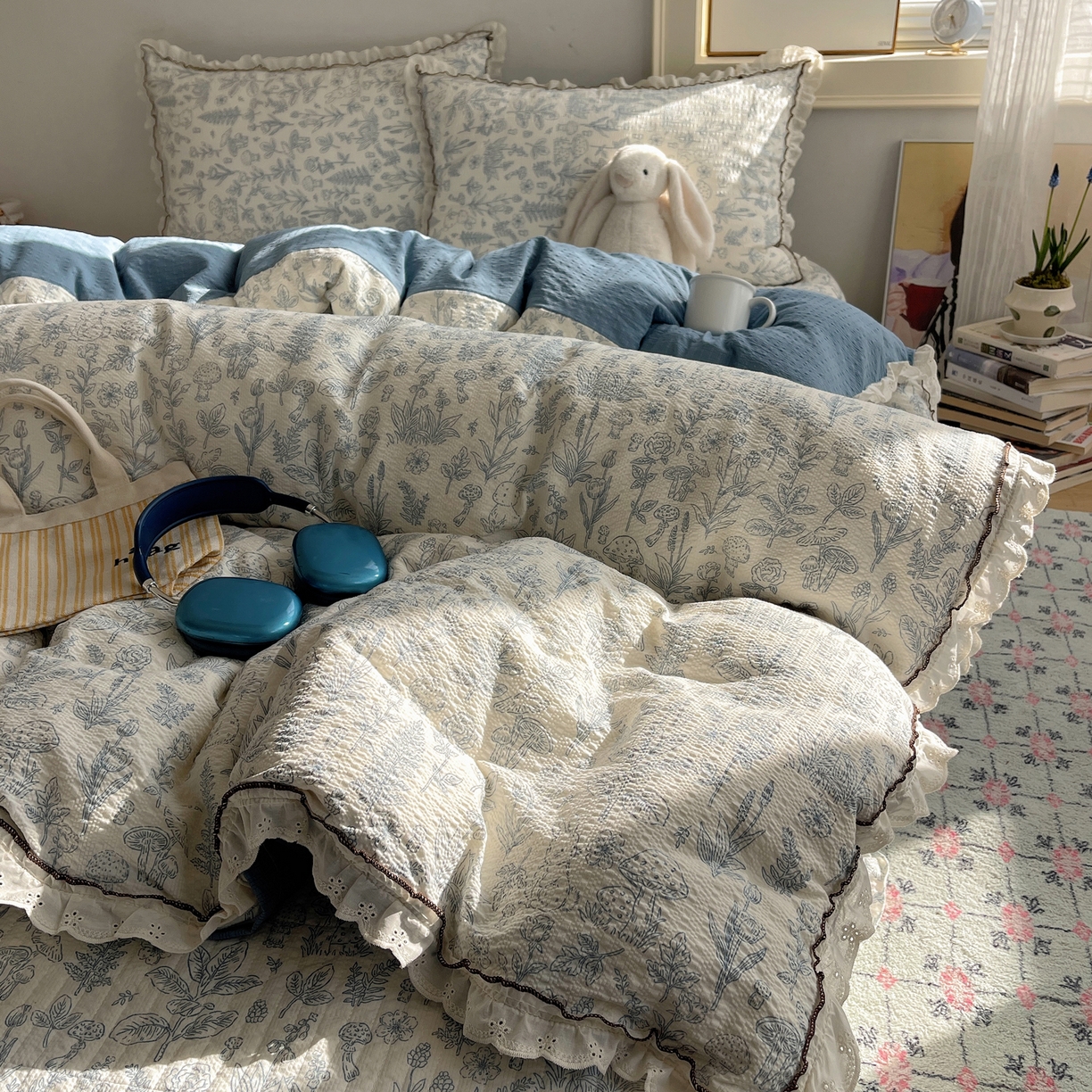 91家纺网 家纺一手货源 找家纺 2026新款泡芙纱床盖四件套 花花