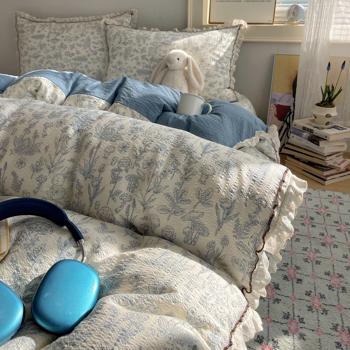 91家纺网 家纺一手货源 找家纺 2026新款泡芙纱床盖四件套 花花