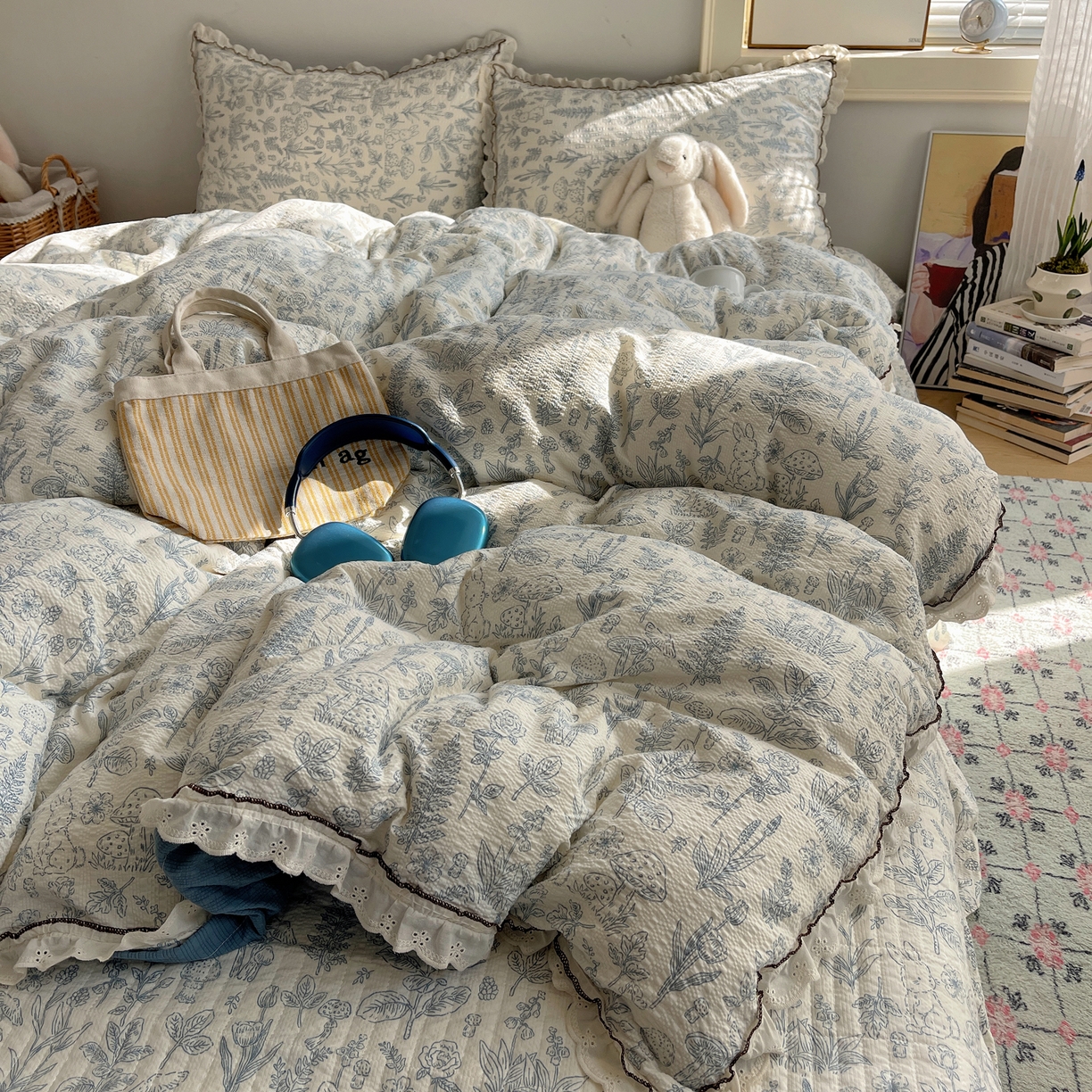 91家纺网 家纺一手货源 找家纺 2026新款泡芙纱床盖四件套 花花