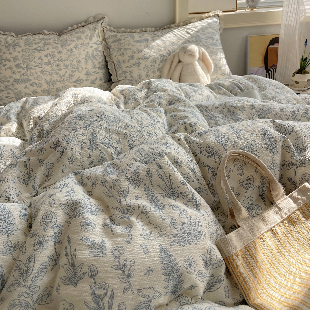 91家纺网 家纺一手货源 找家纺 2026新款泡芙纱床盖四件套 花花